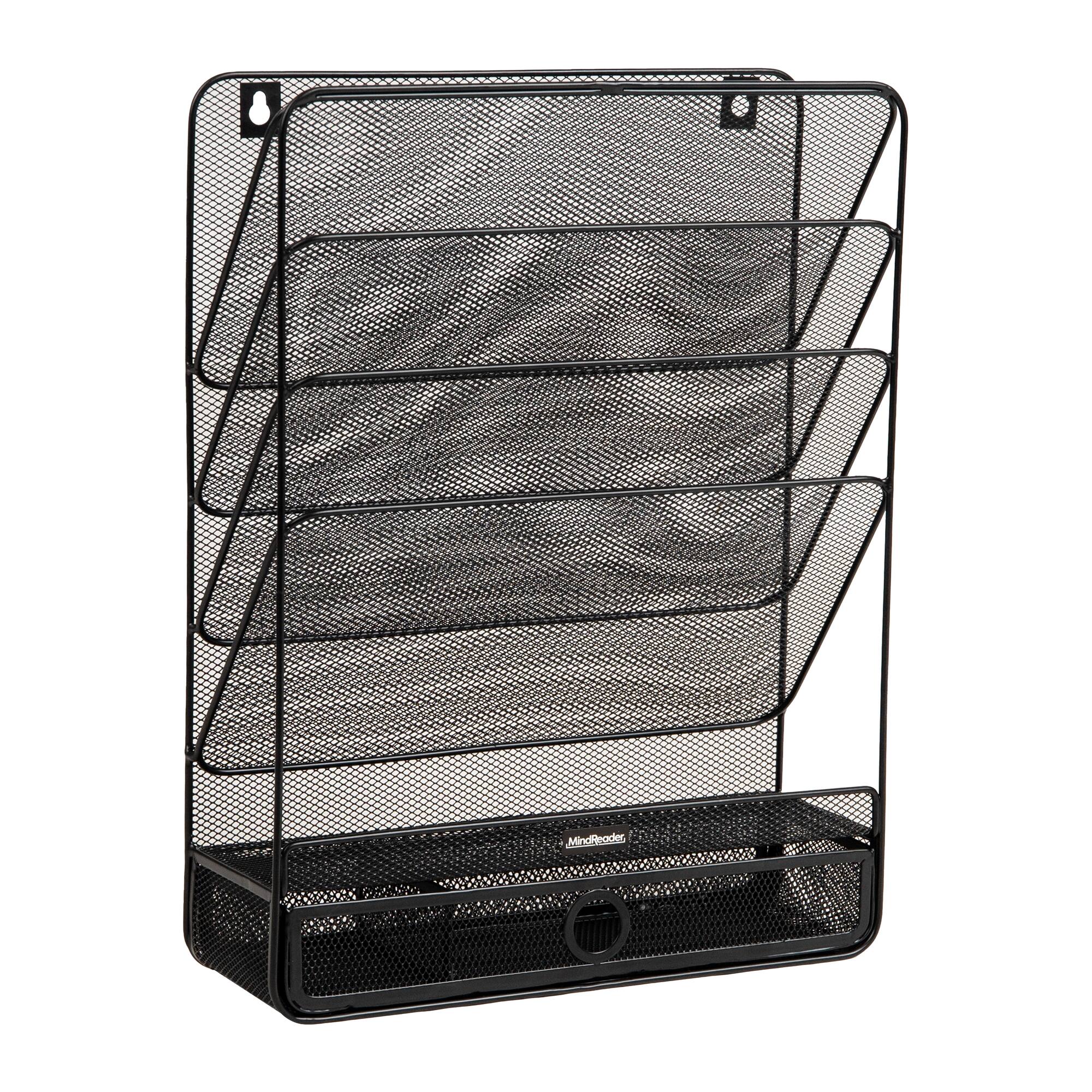 Mind Reader 4-Tier Vertical File Storage, Desktop Organizer, Wall Mount, Office, Metal Mesh, Black